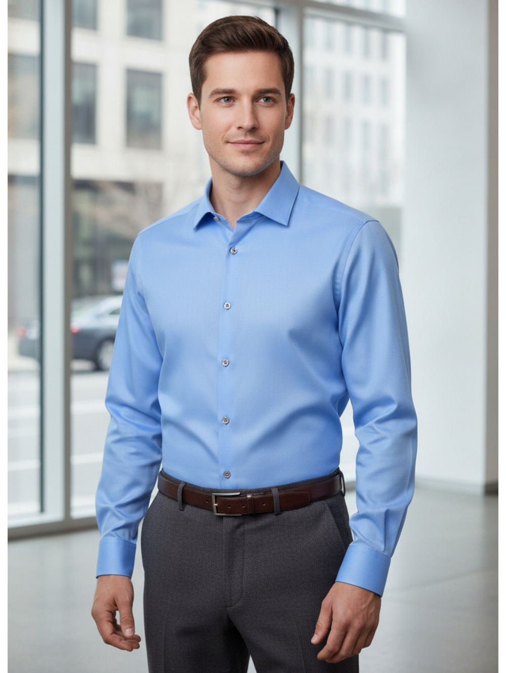Calvin Klein Infinite Non-Iron Slim Tall Stretch Shirt, L Blue, 16.5 38/39